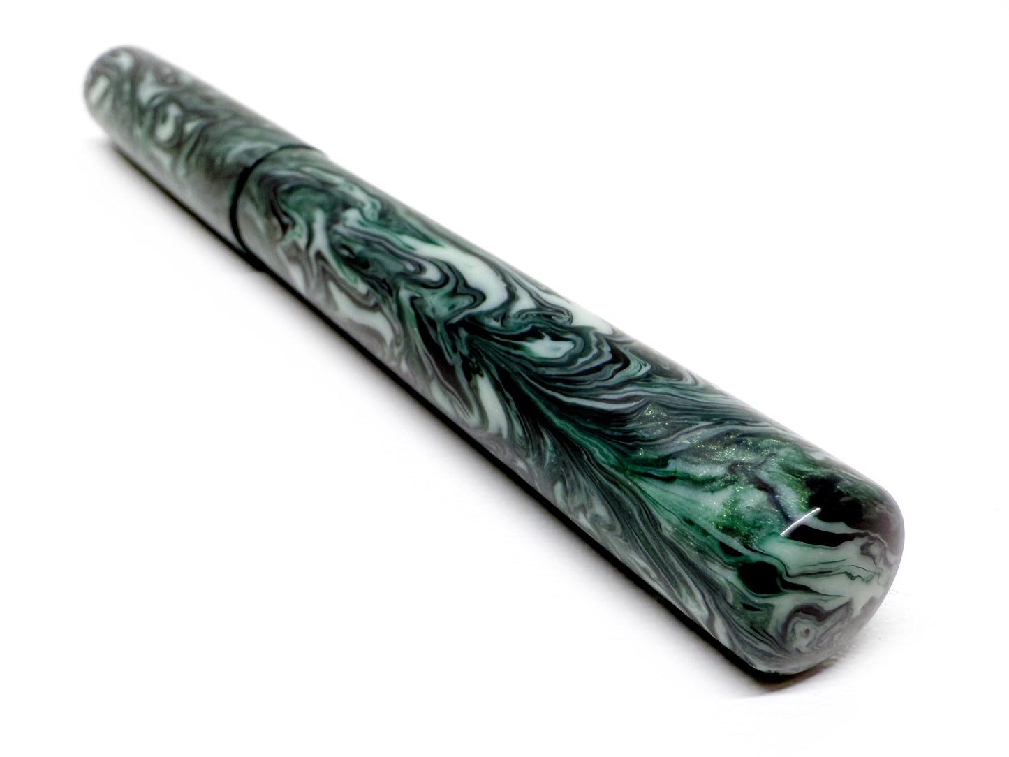 Green & White Resin | Artemis Faux Damascus Steel Fountain Pen