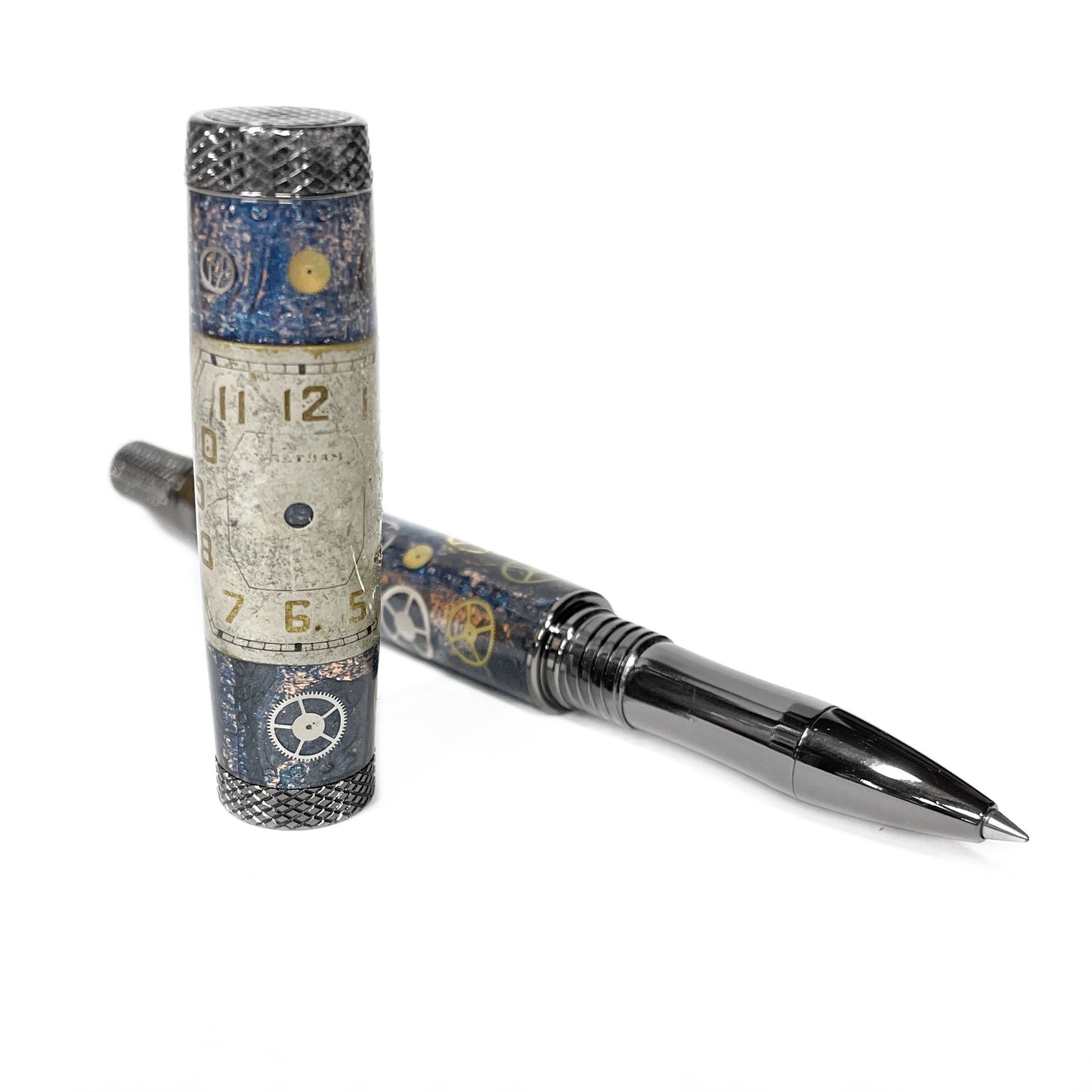 Blue Steampunk Watch Parts | Black Titanium Bradley Rollerball Pen