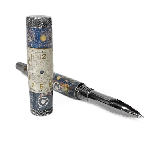Blue Steampunk Watch Parts | Black Titanium Bradley Rollerball Pen