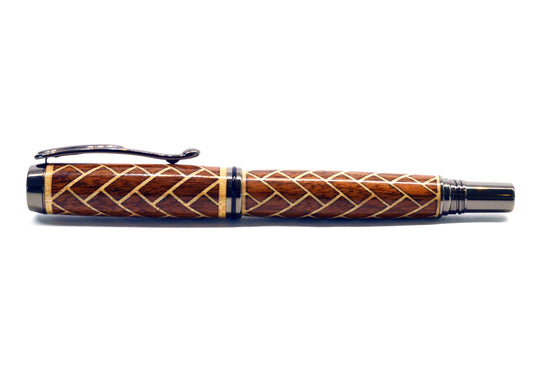 Walnut & Maple Herringbone | Gun Metal Clooney Fountain Pen