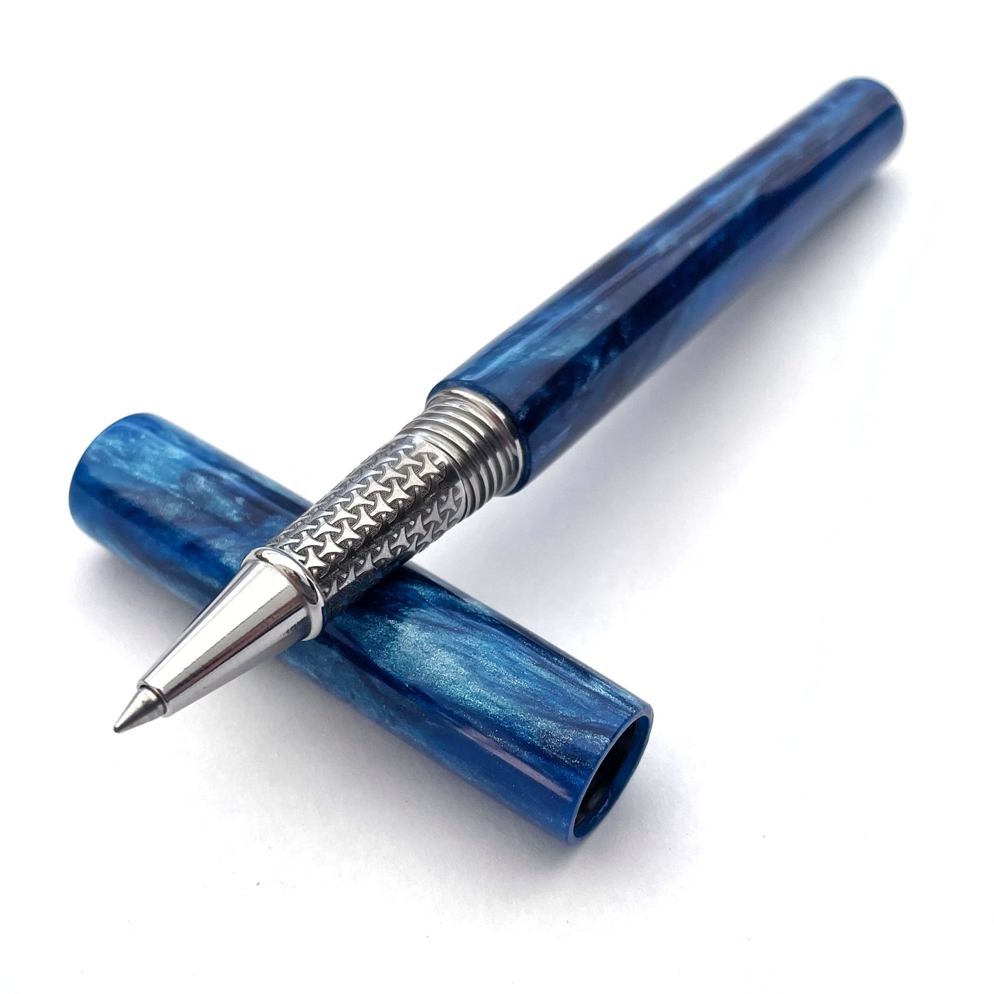 "Caribbean Blue" Resin | Engraved Stainless Steel Apollo Rollerball