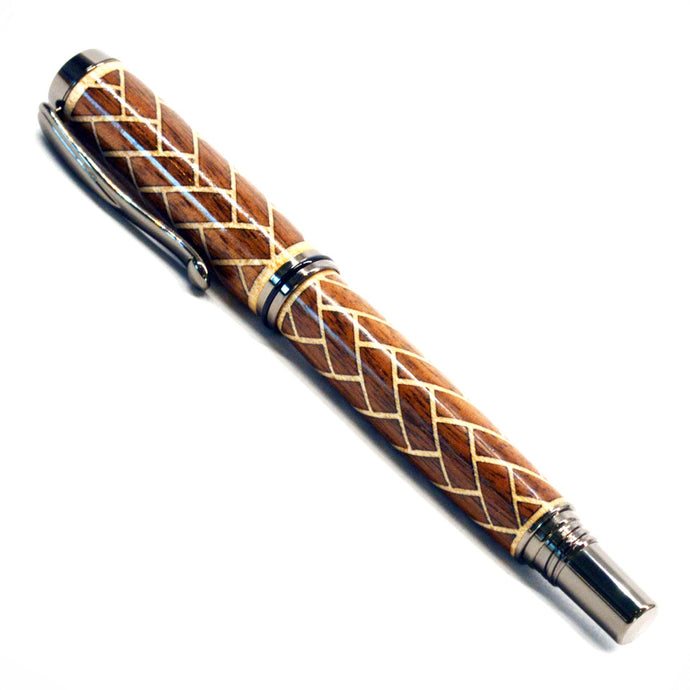 Walnut & Maple Herringbone | Gun Metal Clooney Fountain Pen