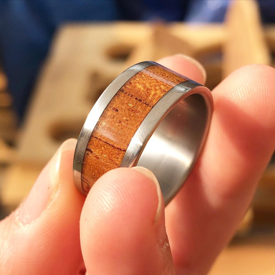 Handmade Wood & Titanium Ring | Titanic Film Mahogany