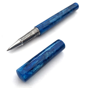 "Caribbean Blue" Resin | Engraved Stainless Steel Apollo Rollerball